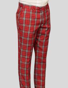 STATEMENT CLOTHING | ﻿PLAID SLIM FIT PANTS PL-302-RED main image 0